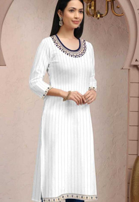 ARENTERPRISES Women Embroidered A-line Kurta(White)