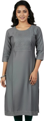 Joeline Women Solid, Embroidered Straight Kurta(Dark Green)