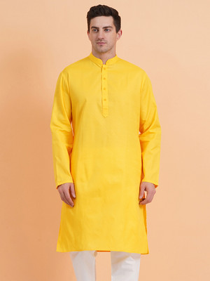SG LEMAN Men Self Design Straight Kurta(Yellow)