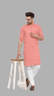 The Fashion Outlets Men Solid A-line Kurta(Pink)