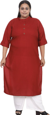myplusfashion Women Solid Straight Kurta(Maroon)