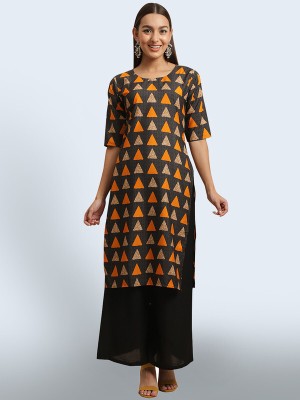 EthnicBasket Women Printed A-line Kurta(Yellow, Brown)