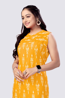 Pransio Women Printed A-line Kurta(Yellow)