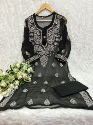 Chikankari Women Chikan Embroidery Straight Kurta(Purple)
