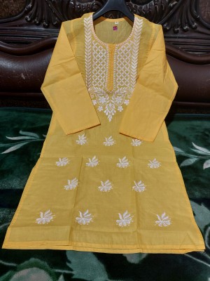 fayza collection Women Embroidered Straight Kurta(Yellow)