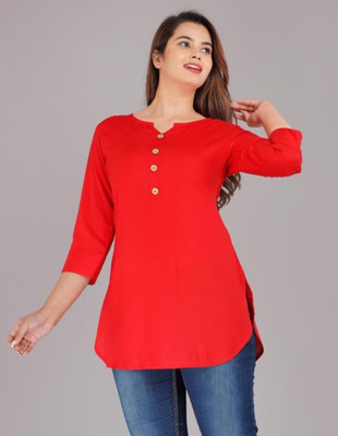 REHAN Women Solid Straight Kurta(Red)