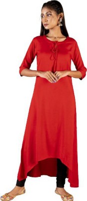 Alabhyaa Women Solid A-line Kurta(Red)