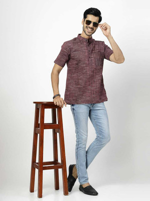 Rohilcrust Men Striped Straight Kurta(Purple)