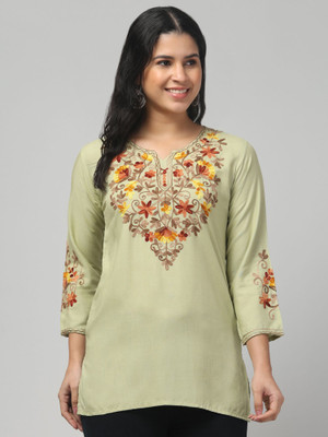 STYLE PREZONE Women Embroidered A-line Kurta(Light Green)