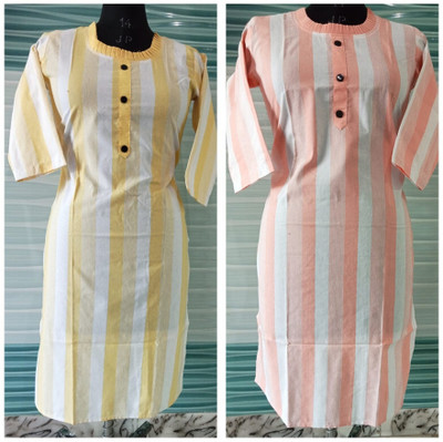 shadowenterpris Women Printed Straight Kurta(Yellow, Orange)