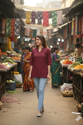 SATRANTGIVIBES Women Solid Straight Kurta(Maroon)