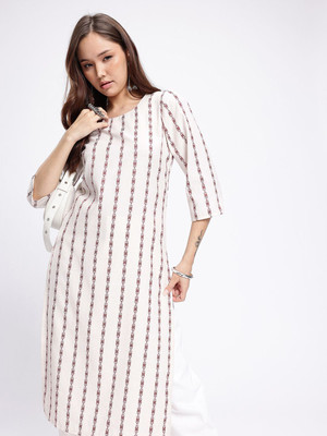 Anouk Rustic Women Printed Straight Kurta(White)