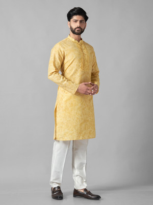 JUGG JUGG JEEYO Men Printed Straight Kurta(Yellow)