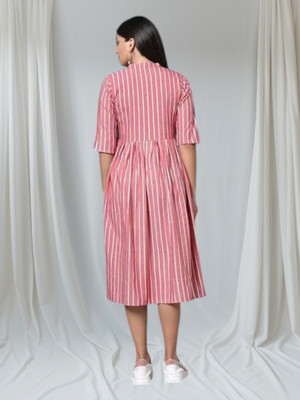 Houseofcommonv Women Striped A-line Kurta(Pink)