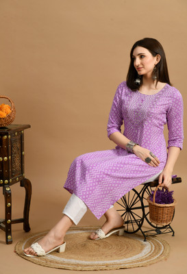 Glowworld Women Printed Straight Kurta(Purple)