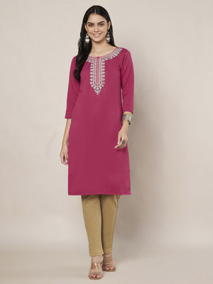 Trend Level Women Solid Straight Kurta(Pink)