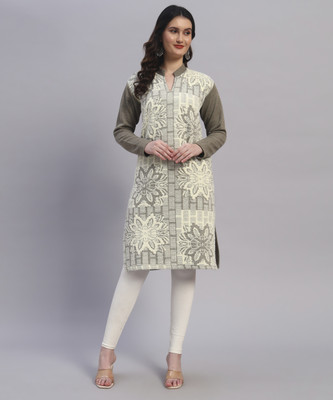 Christy World Women Embroidered Straight Kurta(Dark Green)