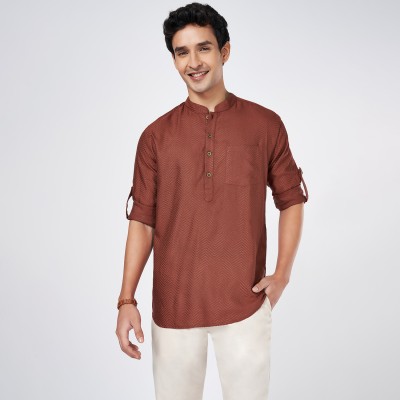 Indus Route by Pantaloons Men Solid A-line Kurta(Brown)