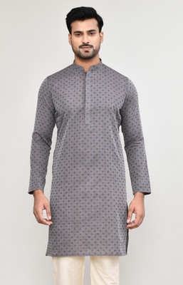 POLY2FAB Men Embroidered, Printed Straight Kurta(Grey)