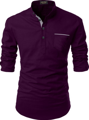 MILDIN Men Solid Straight Kurta(Purple)