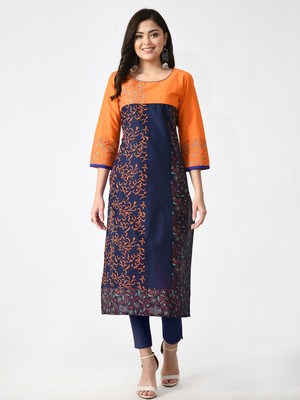 Alexa India Women Block Print A-line Kurta(Dark Blue)