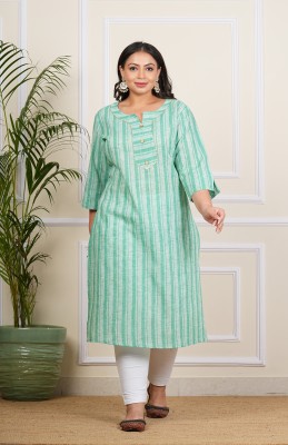 Pingaksh Women Printed A-line Kurta(Green)