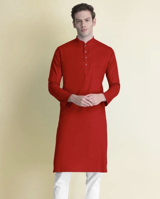 ART CURTAIN Men Solid Straight Kurta(Red)