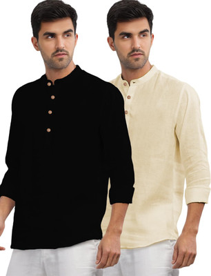 DaReal Men Solid A-line Kurta(Beige)