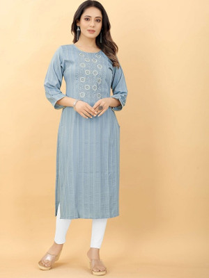 vestito Women Self Design Straight Kurta(Grey)