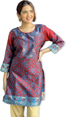 Divastri Women Abstract Straight Kurta(Maroon, Yellow, Light Blue)