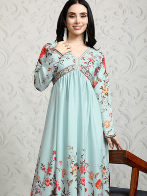 Vishudh Women Printed Anarkali Kurta(Green)