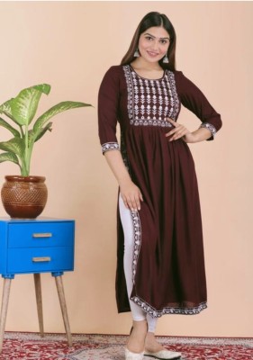 SHORYA FASHION Women Embroidered Straight Kurta(Brown)