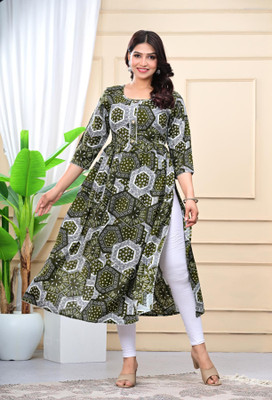 BRAHMASTRA Women Printed A-line Kurta(Green)