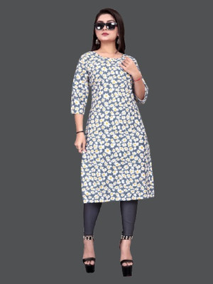 dharmanandan creation Women Printed Flared Kurta(Grey, Blue)