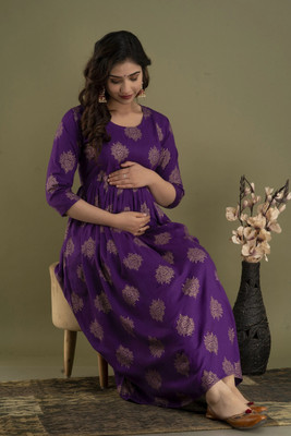 Shambhavi Creations Women Printed Anarkali Kurta(Purple)