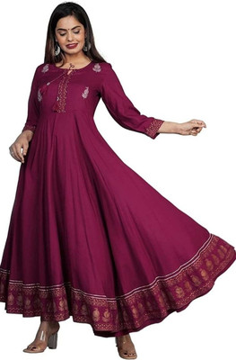 FROEBEL Women Floral Print, Self Design Anarkali Kurta(Maroon)