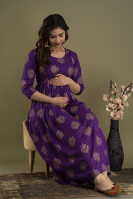 Shambhavi Creations Women Printed Anarkali Kurta(Purple)
