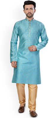 ANOUK Men Abstract Straight Kurta(Blue)