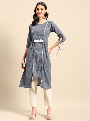 Sangria Women Printed A-line Kurta(Blue)