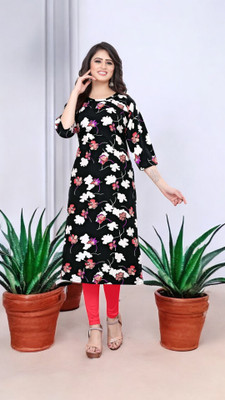 Shree Sarvottam Fashion Women Printed Straight Kurta(Black)