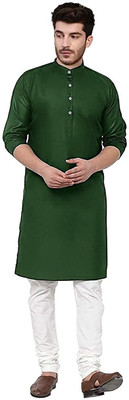 Vibhuti Men Solid Straight Kurta(Dark Green)