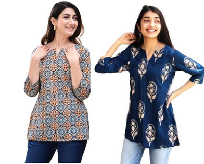 GURUFASHIONS Women Printed Straight Kurta(Multicolor)