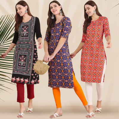 1 Stop Fashion Women Printed Straight Kurta(Multicolor)