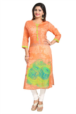 Keshubaba Women Printed Straight Kurta(Orange)