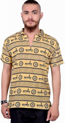 Aadhya designers Men Printed Straight Kurta(Yellow)
