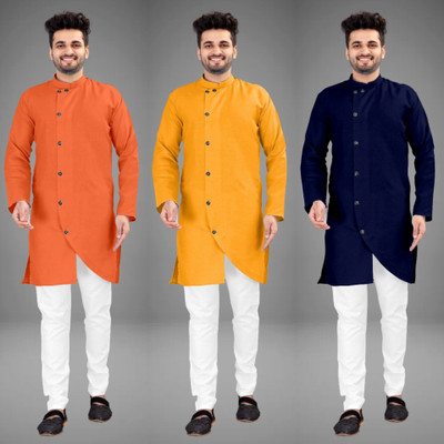 DIAMOND CLUSTER Men Solid Trail Cut Kurta(Multicolor)