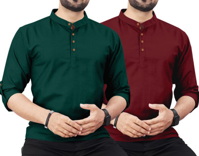 ROYAL SCOUT Men Solid Straight Kurta(Green, Maroon)