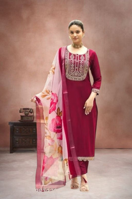 Radhesam fashion Women Embroidered, Floral Print A-line Kurta(Maroon)