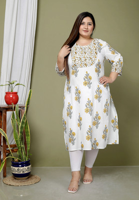 Avnii Women Printed Straight Kurta(Yellow)