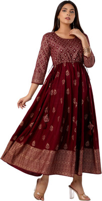 ClothBites Women Printed Anarkali Kurta(Maroon)